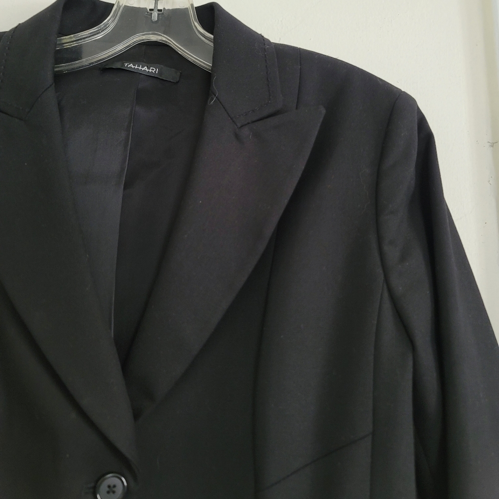 Tahari True Black Stretch Cotton Three Button Career Blazer Size Large - Picture 5 of 14